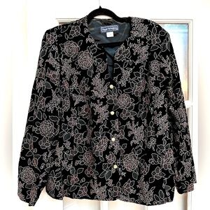 Vintage Maggie McNaughton Velvet Burnout Rose Floral Jacket Blazer Plus Size 22W